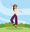 Pretty woman with casual clothes and jumping