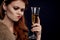 pretty woman champagne bright makeup holiday isolated background