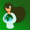 Pretty woman gently hugs the blue planet. The concept of caring and protecting the world. Vector illustration for a