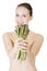 Pretty woman with healthy food - asparagus