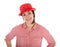 Pretty woman with red bowler, isolated over white