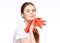 pretty woman rubber gloves house cleaning light background