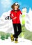 Pretty woman standing with mountain skis
