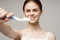 pretty woman toothbrush oral care morning health hygiene