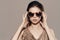 pretty woman wearing sunglasses fashion glamor shiny dress luxury