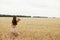 pretty woman Wheat field autumn season concept