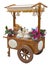 Pretty wooden portable traditional italian picturesque ice cream cart with umbrella on white background for easy selection - image