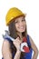 Pretty worker woman with spanner and hard hat