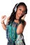 Pretty young black girl listening music