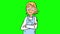 Pretty young blonde girl looks with suspicion and disbelief looped cartoon animation isolated on green screen