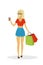 Pretty young caucasian woman with coffee mug and shopping bags