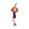 Pretty young girl with red hair dancing, cartoon vector illustration isolated.