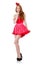 The pretty young lady in mini pink dress isolated