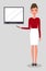 Pretty young slim woman in business clothes. Business woman presents a report flat illustration