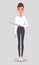 Pretty young slim woman in business clothes. Business woman presents a report flat illustration