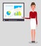 Pretty young slim woman in business clothes. Business woman presents a report flat illustration