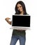 Pretty young woman holding laptop