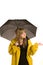 Pretty young woman in raincoat with umbrella