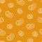 Pretzel seamless pattern. Bakery doodle product German salted lye biscuit, cartoon white elements on yellow, decor textile, fabric