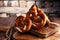 Pretzels on wooden board on rustic background. german food