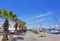 Preveza city dock boats palm trees  in spring season greece