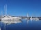 Preveza city new port yatches boats ships in lbue sea and sunny winter day in greece