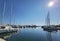 Preveza city new port yatches boats ships in lbue sea and sunny winter day in greece