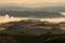 Previously foggy September morning in Tuscany. Surroundings of San Gimignano, Italy