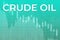 Price change on Crude Oil futures in world on green finance background from columns, graphs, charts, candle, arrow. Trend up and