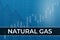 Price change on Natural gas futures ticker NG in world on blue financial background from numbers, graphs, pillars, candles, bars