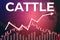 Price change on trading Cattle futures on magenta finance background from graphs, charts, columns, pillars, candles, bars, number