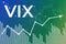 Price change on trading VIX Volatility Index futures on blue and green finance background. Trend Up and Down. 3D illustration