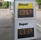 Price of petrol and diesel fuel in a European petrol station