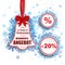 Price Sticker Bell Red Ribbon Blue Snowflakes