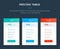 Pricing table template with three plan type in different colors on dark background