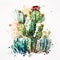 Prickly Beauty: Watercolor Cactus Flowers in Vibrant Hues AI Generated