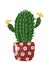 prickly blooming cactus in a ceramic brown polka dot pot
