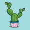 Prickly cactus planted in a beautiful pink flower pot vector color drawing or illustration