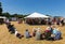 Priddy Folk Festival Somerset in summer with entertainment in a tent
