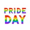 Pride Day colorful lettering. Letters in colors of rainbow LGBT community flag on black background. LGBTQ rights concept. Symbol