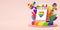 Pride festive banner background with a calendar, rainbow heart and copy space for LGBTQIA+ Pride month, love diversity celebration