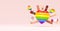 Pride festive banner background with a rainbow heart, hands and copy space for LGBTQIA+ Pride month, sexuality freedom, love