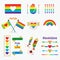 Pride rainbow flags, icons, emblems, dividers, and design elements set on white