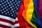 Pride rainbow lgbt gay flag and US american flag . Equality diversity freedom in USA