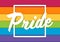 Pride typography text on square frame and colorful rainbow background vector design