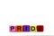 PRIDE word written on various rainbow cubes isolated on white background, with colorful symbol of heart lgbt concept