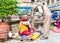 Priest blessing devotee in Jana Bahal Temple in Kathmandu, Nepal