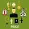 Priest with other religious icons, flat style