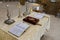 Priest table arrangement for the baptism ceremony 