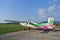 Prijedor, RS, Bosnia and Herzegovina - July 3, 2015: Sport airplane after flight on runway, on sport airfield, in city Prijedor
